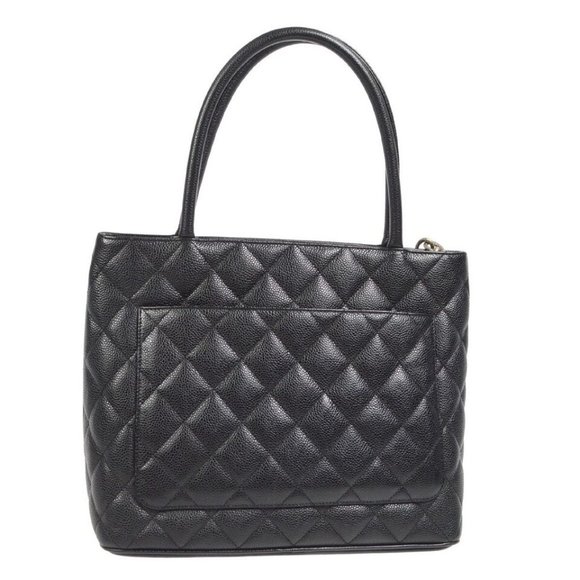 Chanel Medallion Quilted Hand Tote Bag Purse Black Caviar Skin - Picture 10 of 16